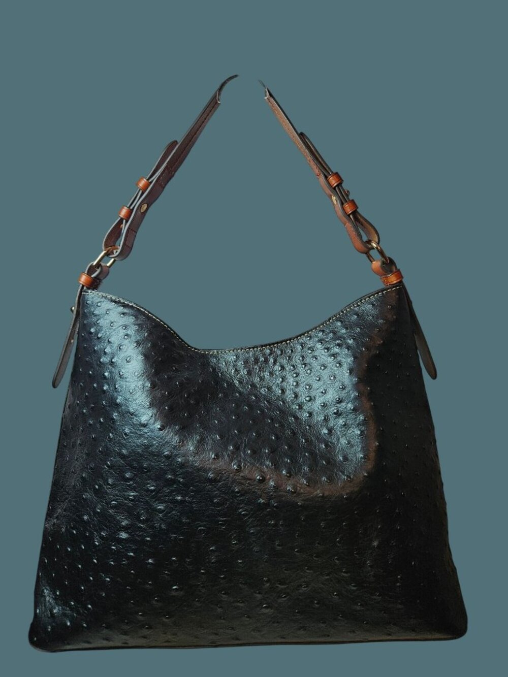 Dooney & Bourke Leather Embossed Ostrich Cooper Hobo Black Shoulder Bag - Picture 3 of 16
